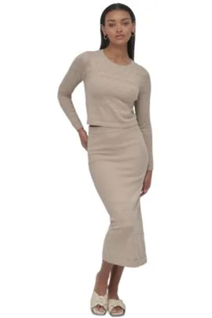 DKNY Womens Pointelle Knit Cropped Sweater Pointelle Knit Midi Skirt