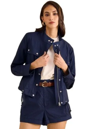 1. STATE Womens Cotton Drawcord Hem Jacket Dobby Stripe Shorts