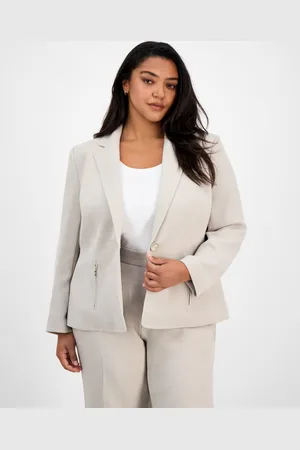 Kasper Plus Size One-Button Zip-Pocket Blazer