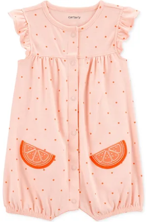 Carters Baby Girls Cotton Romper - Orange/Oranges