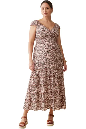Ingrid & Isabel Maternity Daydream Midi Dress Brown Navy Abstract Xl - Brown/navy abstract