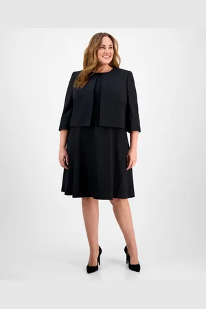 Le Suit Plus Size Collarless Open-Front Bolero & Scoop-Neck Sleeveless Fit & Flare Dress
