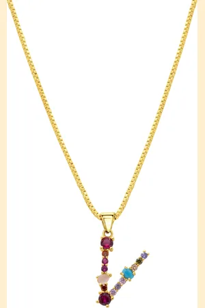 ADORNIA 14K Gold-Plated Multi Color Stone Initial Necklace