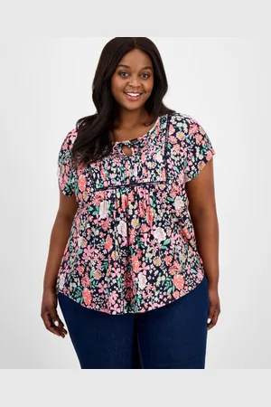 Tommy Hilfiger Plus Size Floral-Print Pintucked Top, Exclusively at Macy