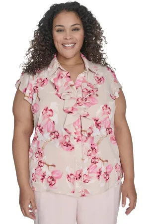 Calvin Klein Plus Size Floral Ruffle-Front Blouse