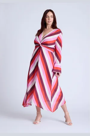 Eloquii Plus Size Twist Bodice Stripe Midi Dress
