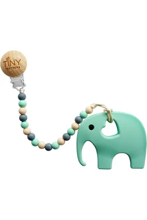 Tiny Teethers Designs 3 Stories Trading Tiny Teethers Infant Silicone Pacifier Clip With Large Removable Teether, Elephant