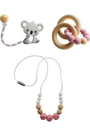 Tiny Teethers Designs 3 Stories Trading Tiny Teethers Infant 3 Piece Silicone And Beech Wood Teething Gift Set, Koala