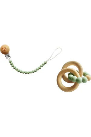 Tiny Teethers Designs 3 Stories Trading Tiny Teethers Infant Silicone And Beech Rattle And Pacifier Clip Set