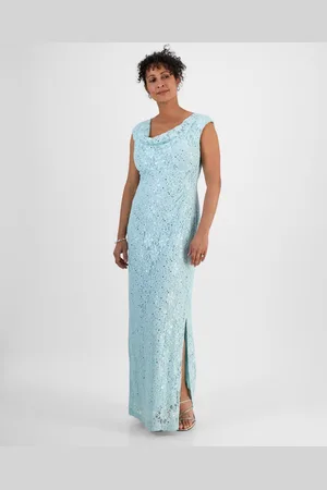 Connected Sequined Lace Cowl-Neck Gown