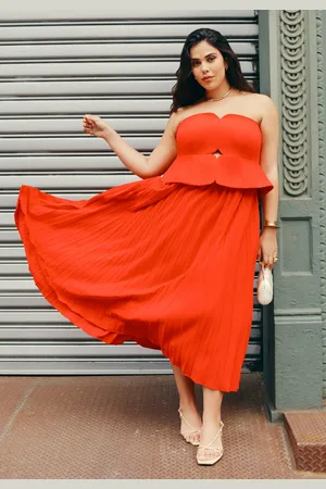 Eloquii Plus Size Strapless Pleated Midi Dress