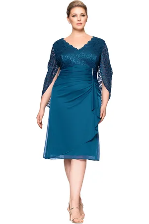 Betsy & Adam Plus Size Lace Draped-Back Sheath Dress