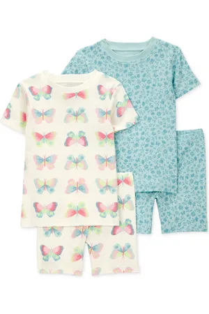 Carters Toddler Girls Butterfly-Print Snug-Fit Cotton Pajamas, 4 Piece Set - White/Blue