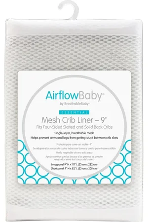 BreathableBaby AirflowBaby Breathable Mesh Liner for Full-Size Cribs, 9"H (23cm) Essential 2mm Mesh (Size 4FS Covers 3 or 4 Sides)