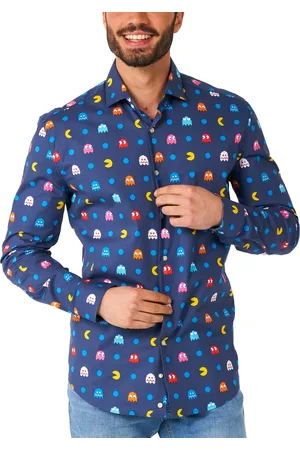 OppoSuits Big & Tall Pixel Official Pac-man Shirt - Retro Gaming Outfit - Including 1 Button- Up Shirt - - Long sleeve
