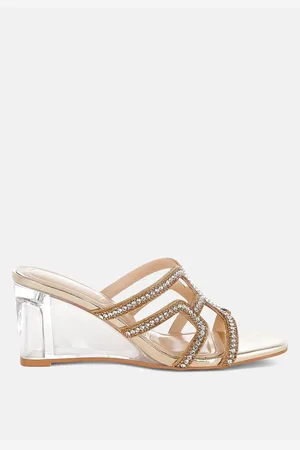 London Rag Caqueta Metallic Rhinestone Clear Wedge Sandals