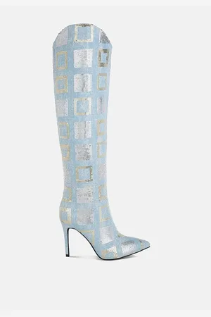 London Rag Sharmin Checkered Sequin Knee High Boots