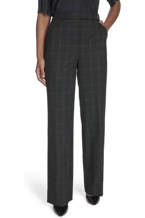 Calvin Klein Petite Toggle-Tab Windowpane-Print Pants - Black/cream