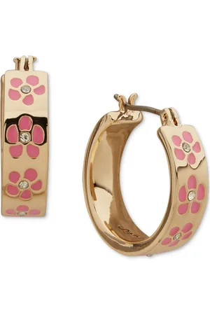 Karl Lagerfeld Gold-Tone Crystal & Enamel Flower Small Hoop Earrings. 0.68"