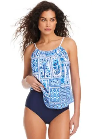 BEYOND Womens Sea Life Tankini Top High Waist Bottoms