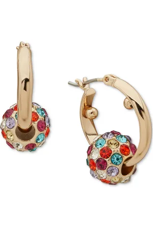 Karl Lagerfeld Gold-Tone Crystal Fireball Small Hoop Earrings, 0.87"
