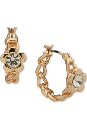 Karl Lagerfeld Gold-Tone Stone Flower Chain Link Small Hoop Earrings, 0.51"