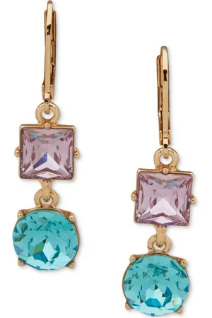 Karl Lagerfeld Gold-Tone Mixed Cut Multicolor Stone Drop Earrings