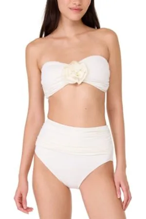 Kate Spade Womens Rosette Detail Convertible Bandeau Bikini Top Ruched High Waist Bottoms