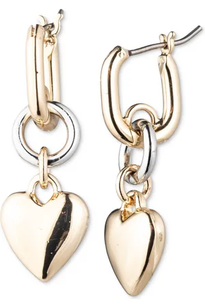 Karl Lagerfeld Two-Tone Heart Charm Huggie Hoop Earrings - Gold/silve