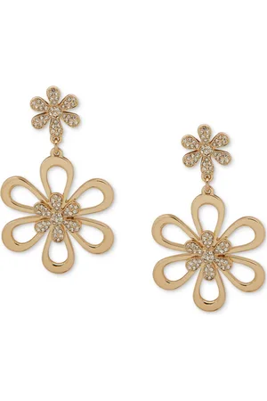 Karl Lagerfeld Gold-Tone Crystal Double Daisy Drop Earrings