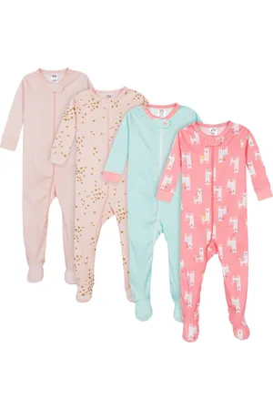Gerber Toddler Girls 4-Pack Snug Fit Footed Cotton Pajamas, Roses & Fox, 5T - Llamas love
