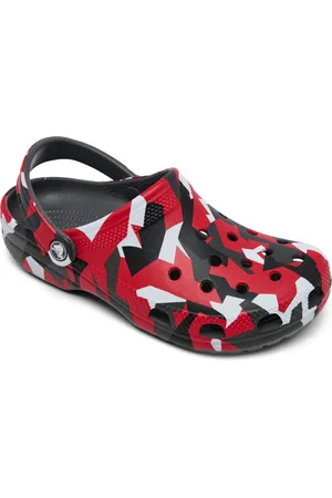 Crocs Big Kids Classic Geo Camo Clogs from Finish Line - Slate Gray, Red