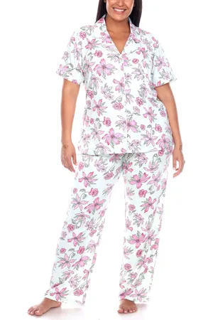 White Mark Plus Size Short Sleeve Pants Tropical Pajama Set, 2-Piece - Mint, Pink