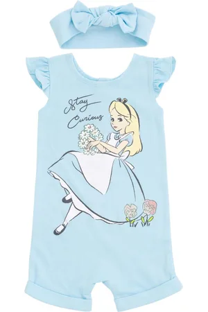 Alice in Wonderland Toddler Girls Minnie Mouse Snap Romper and Headband - blue