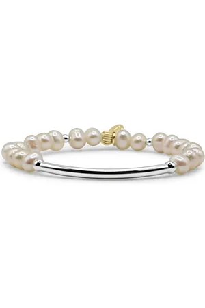 Bowood Lane 3mm Sterling Silver Bead and Bar with Freshwater Pearls Stretch Bracelet