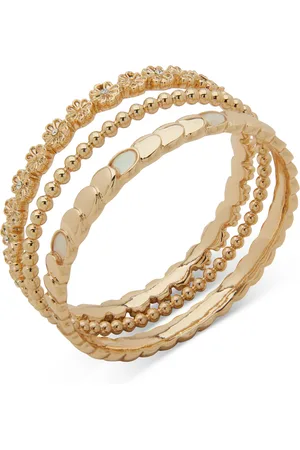 Anne Klein Gold-Tone 3-Pc. Set Pave Flower, Bead & Mother-of-Pearl Bangle Bracelets