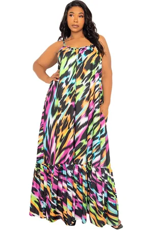BUXOM COUTURE Plus Size Animal Print Voluminous Maxi Dress