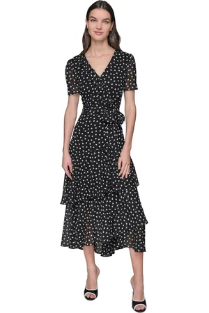 Karl Lagerfeld Karl Lagerfeld Dress Petite Chiffon Polka-Dot Dress - Black/Soft White