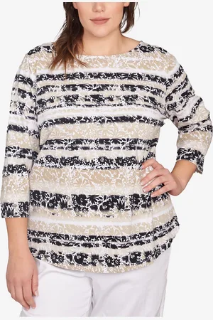 RUBY Plus Size Watercolor Floral Stripe Top