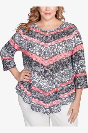RUBY Plus Size Lace Chevron Sublimation Jersey Scoop Neck Top
