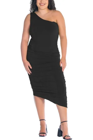 24Seven Comfort Apparel Plus Size One Shoulder Ruched Bodycon Dress