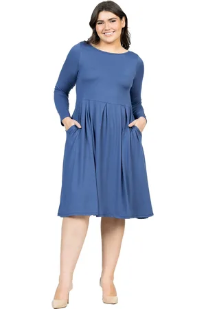 24Seven Comfort Apparel Plus Size Long Sleeve Fit and Flare Midi Dress