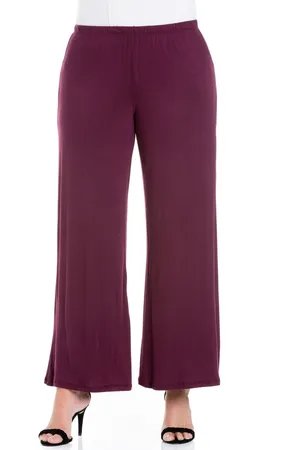 24Seven Comfort Apparel Plus Size Elastic Waist Flared Leg Palazzo Pants
