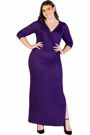 24Seven Comfort Apparel Fitted V-Neck Side Slit Maxi Dress