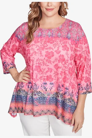 RUBY Plus Size Floral Ombre Border Sublimation Knit Top