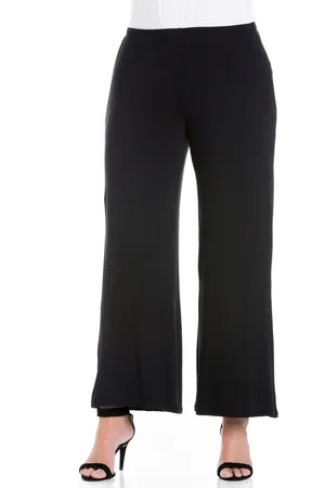 24Seven Comfort Apparel Plus Size Elastic Waist Flared Leg Palazzo Pants