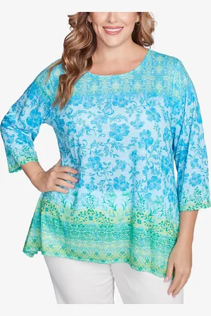 RUBY Plus Size Floral Ombre Border Sublimation Knit Top