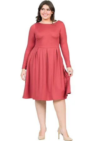 24Seven Comfort Apparel Plus Size Long Sleeve Fit and Flare Midi Dress