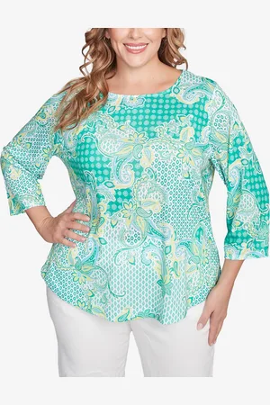 RUBY Plus Size Mixed Pattern Sublimation Knit Crew Neck Top