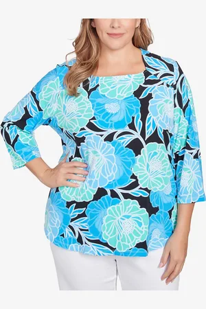 RUBY Plus Size Bold Poppies Envelope Neck Top